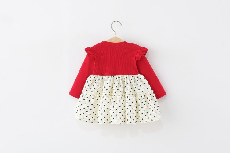 Girls Imported Red Polka Dot Frock [GF-6382] (9M - 4Years)