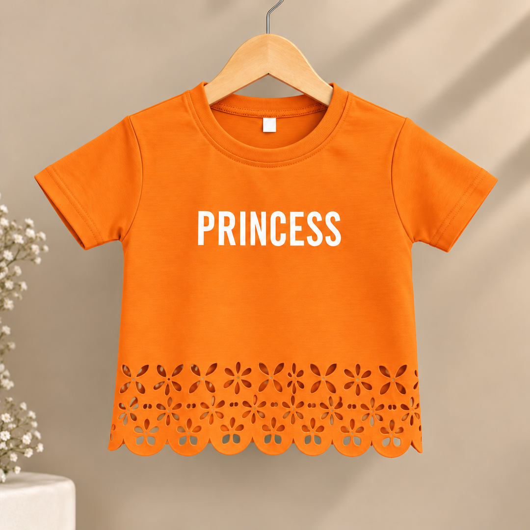 Girls Princess Laser Cut Orange Top [GT-1A-6341] [4-12 year]