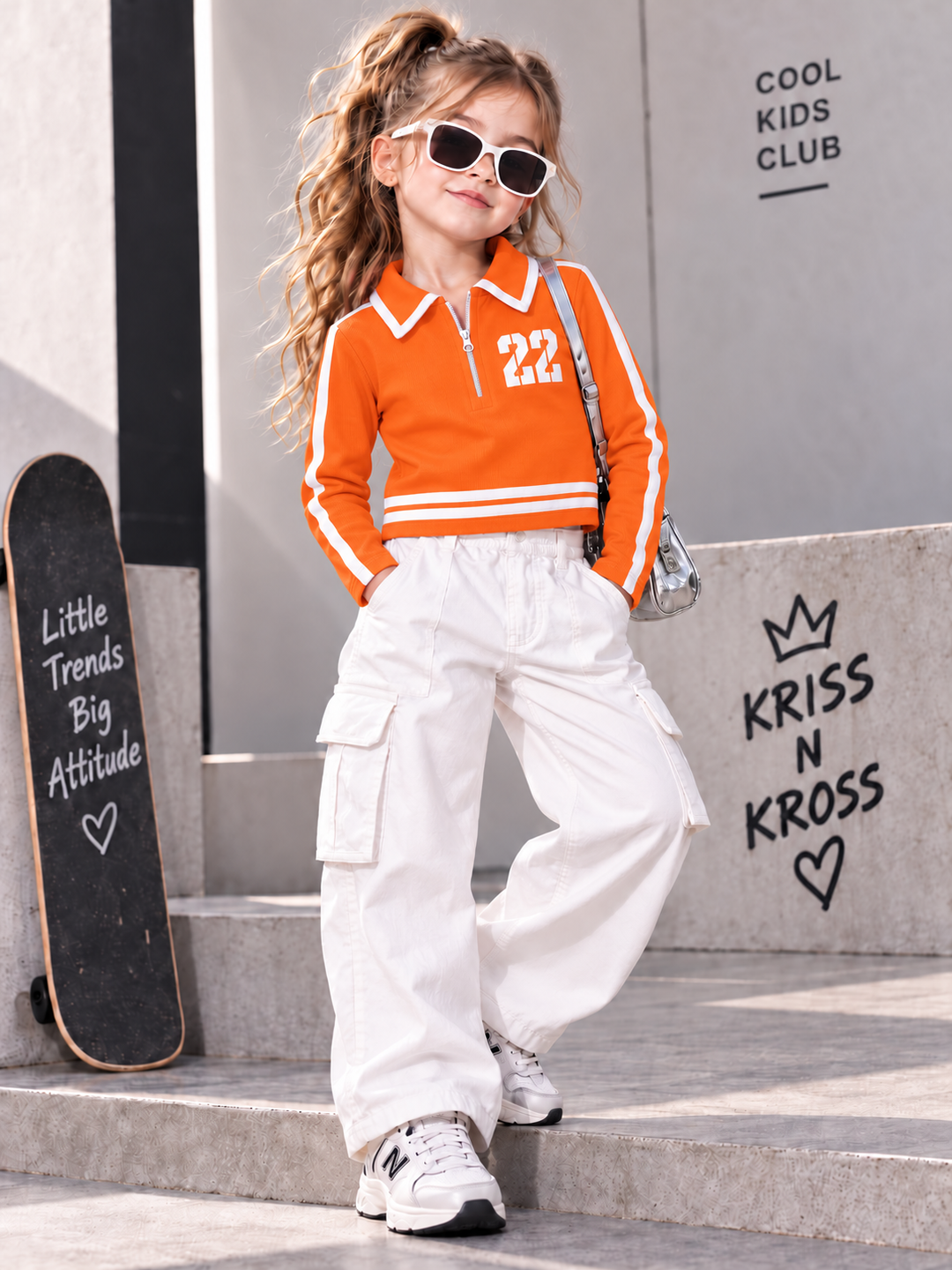 Girls Orange Varsity Zip Polo T-Shirt [ONLY T-SHIRT] [GT-R-6878] [4-12 year]