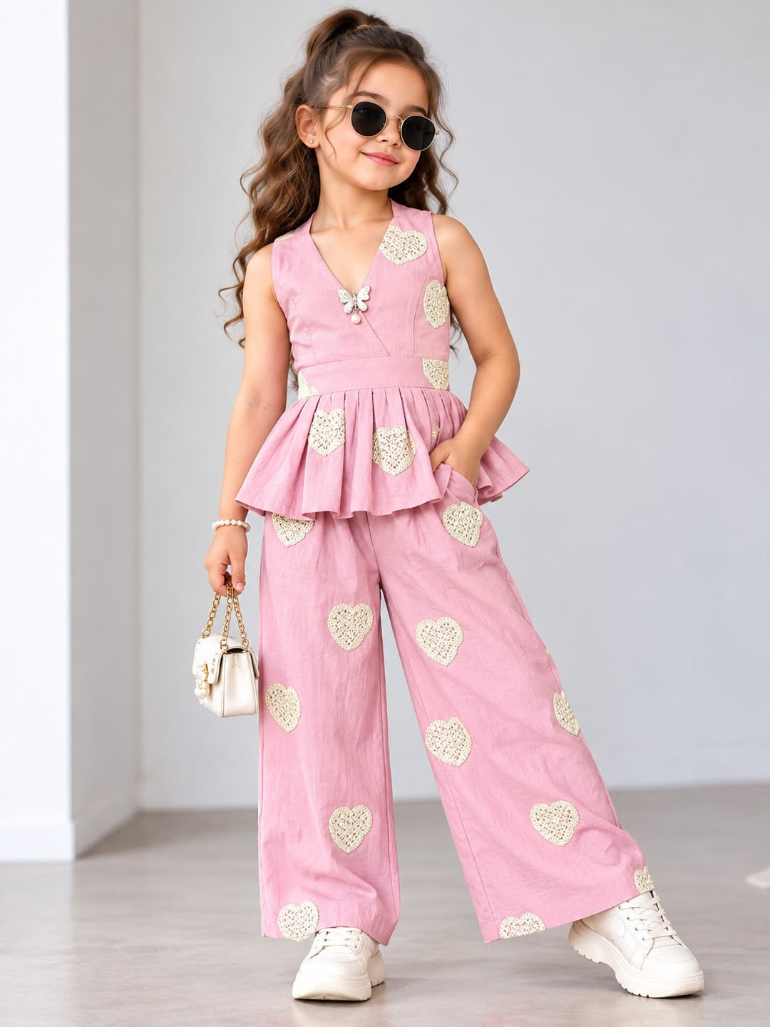 Girls Embroidered Pink Halter Neck Co-Ord Set [GCS-4H-1013] (4-12 Years)