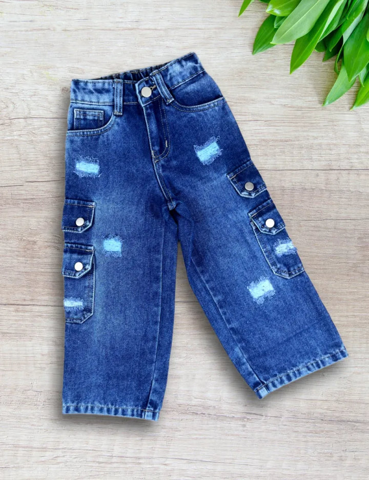 Girls Wide leg Cargo Pocket Jeans [GJ-896] (3-8Years)