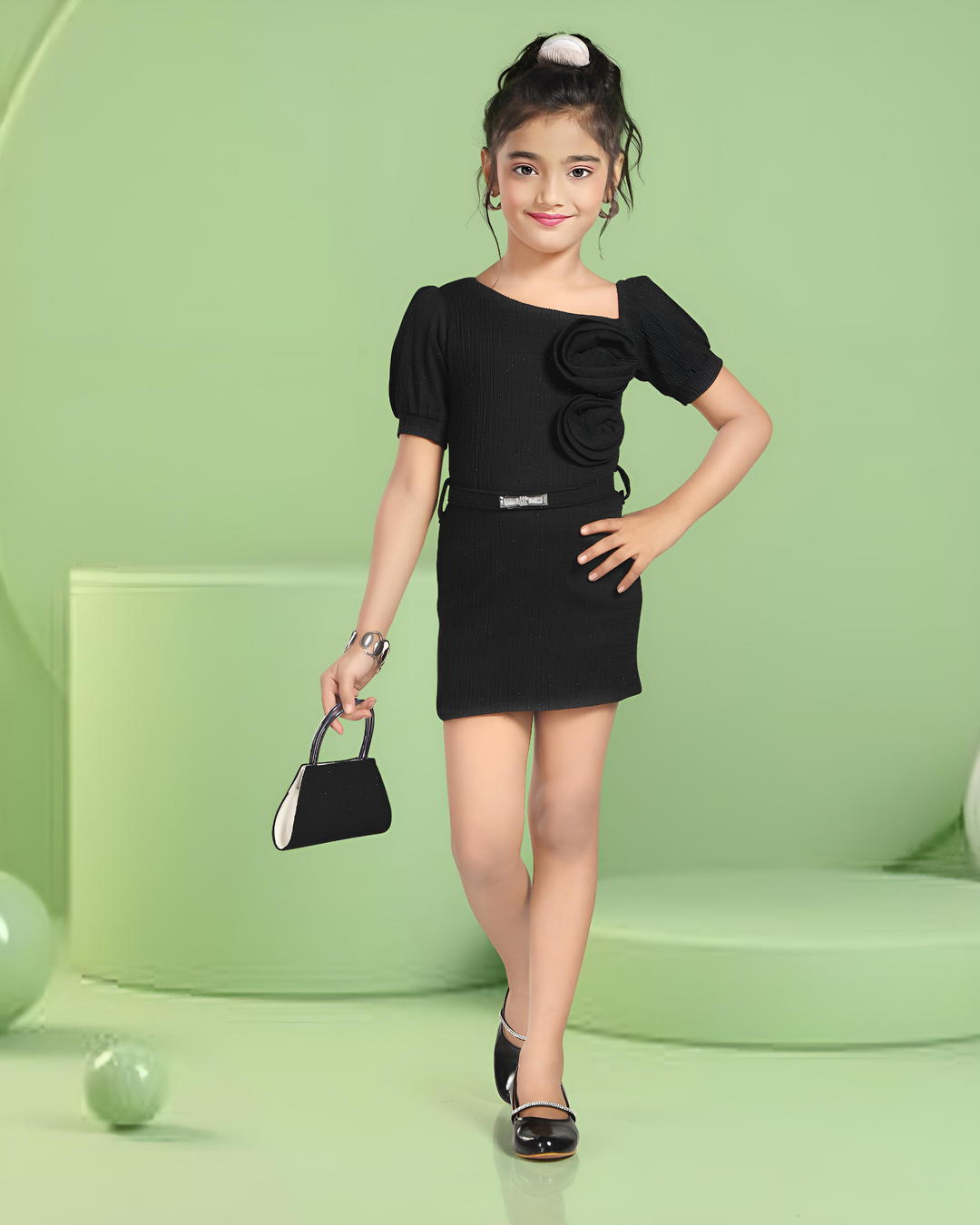 Girls Stylish Black One Piece Dress With Purse GD 2578 4 12 Years Kriss n Kross