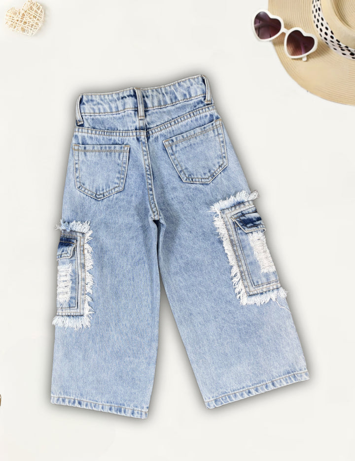 Girls Wide Leg Cargo Jeans [GJ-982] (1-14Years)