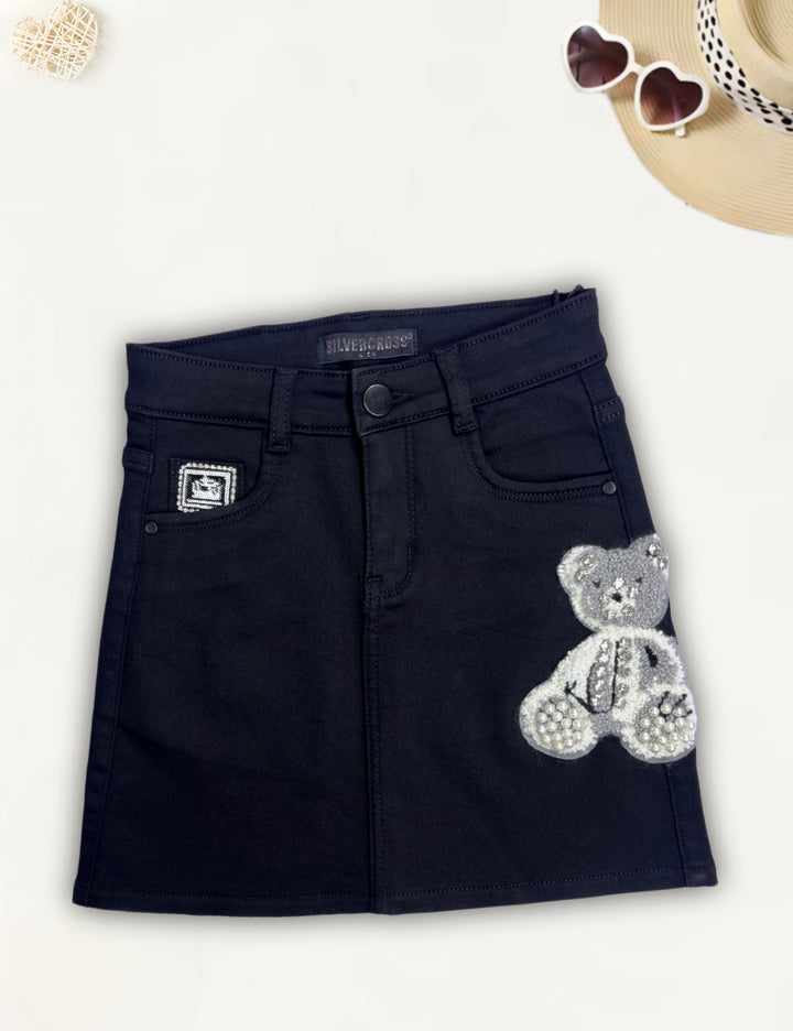 Girls Black Teddy Patch Skirt [GS-952] (5-12Years)