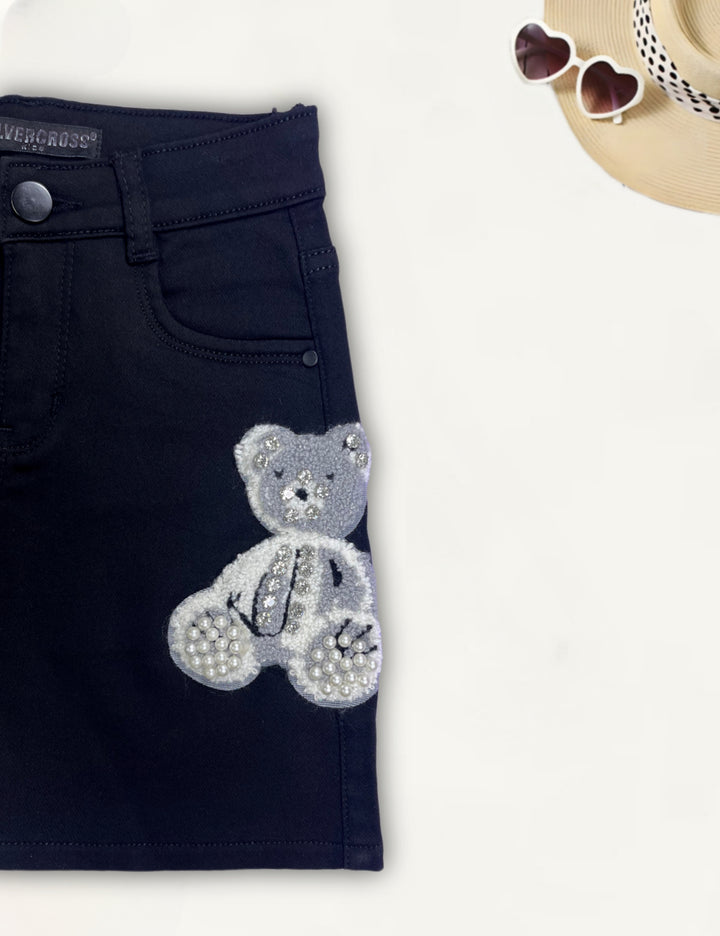 Girls Black Teddy Patch Skirt [GS-952] (5-12Years)