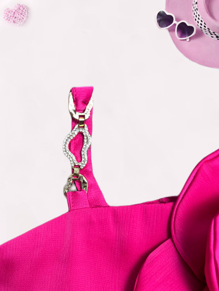 Girl's Hot Pink Satin Partywear Top[GT-433] [9 Months-12Years]