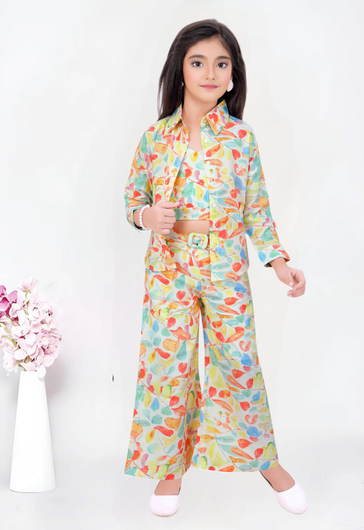 Girl's Three Piece Printed Co-Ord  Set [GCS-2318](4-12Years)