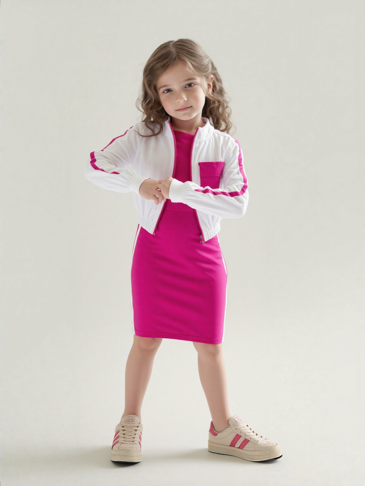 Girls Hot Pink Bodycon Dress With Zipper [GT-3871] (3-12 Years)