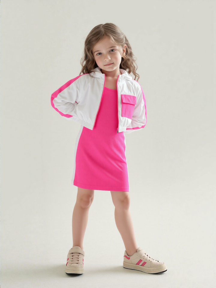 Girls Pink Bodycon Dress With Zipper [GT-3864] (3-11 Years)