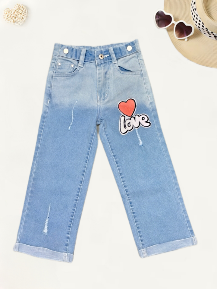 Girl's Double Shaded  Straight  Jeans  [GJ-918] (4-12Years)