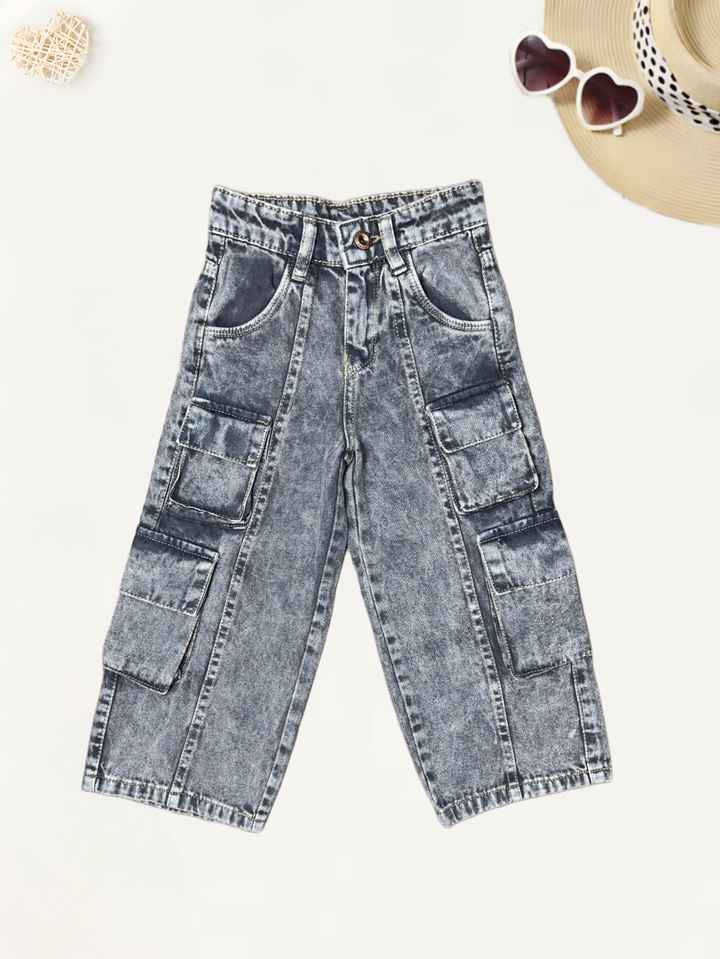 Girls 8 Pocket Wide Leg Jeans [GJ-905] (4-12Years)