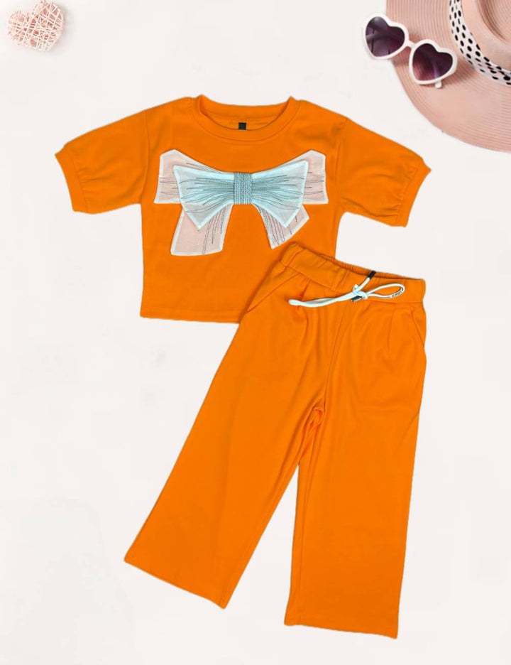 Girl's Orange Bow Co-Ord  Set [GCS-9924](1-12 Years)