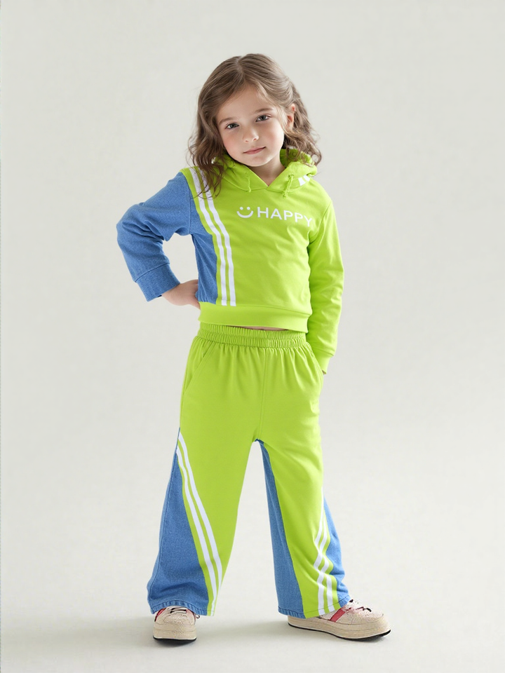 Girl's Neon Green Hoodie Co-Ord Set [GCS-9894] (4-12Years)