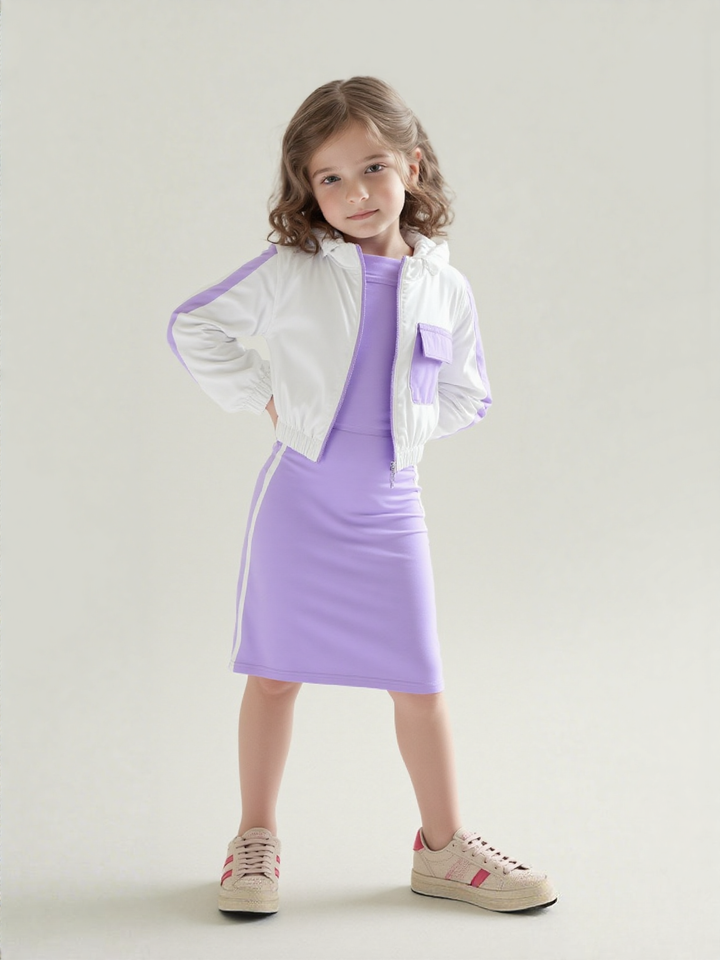 Girls Lavender Bodycon Dress With Zipper [GT-3859] (4-12 Years)