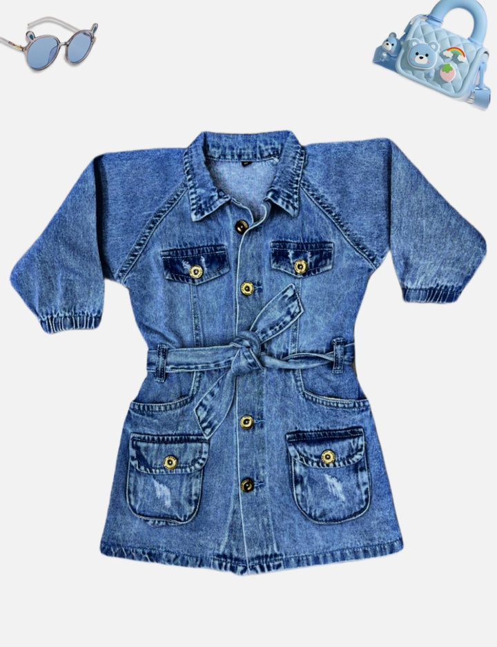 Girl's Denim One-piece With Belt [GD-9792](2-12 Years)