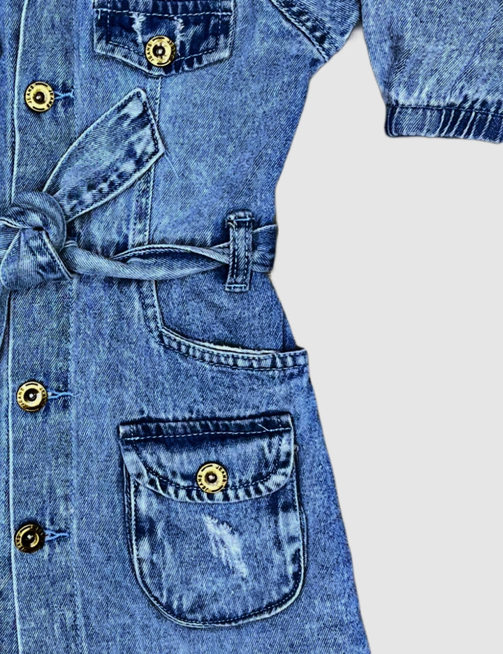 Girl's Denim One-piece With Belt [GD-9792](2-12 Years)