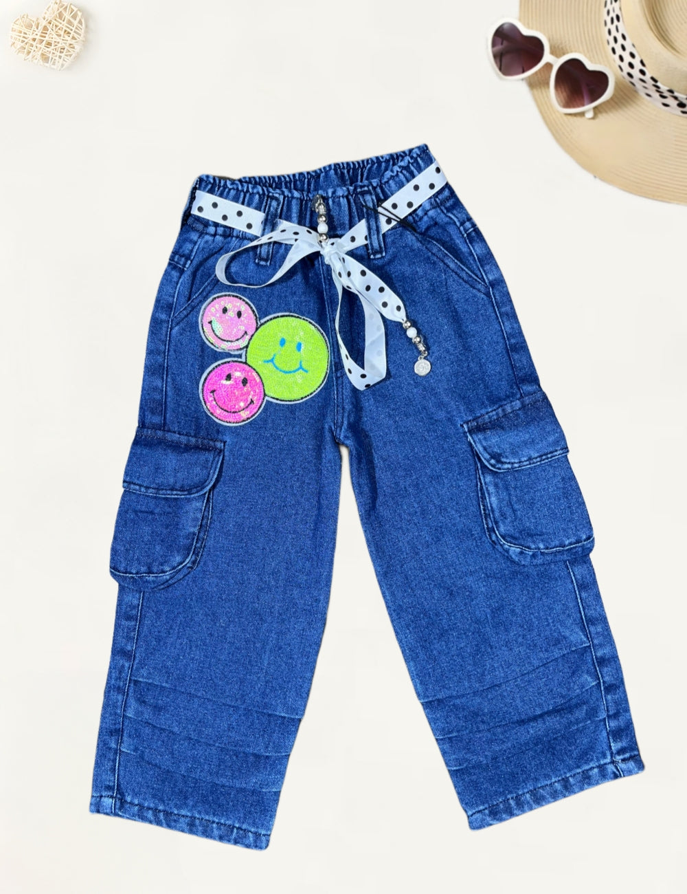 Girls Dark Blue Straight Fit Cargo Jeans [GJ-933] (1-12Years)