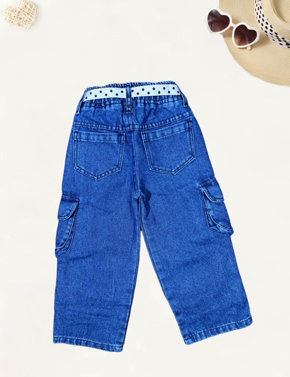 Girls Dark Blue Straight Fit Cargo Jeans [GJ-933] (1-12Years)
