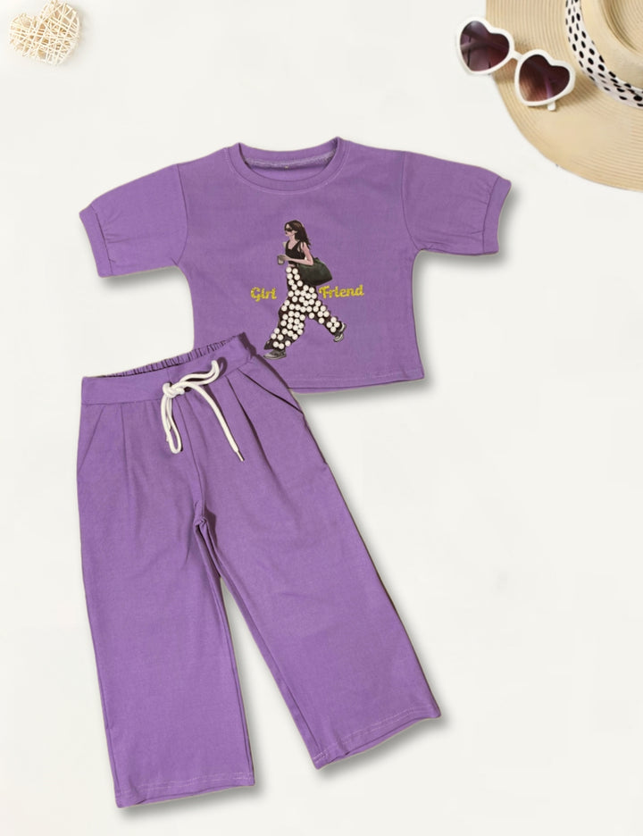 Girl's Purple Pearl Causal Co-Ord  Set [GCS-9658](4-12 Years)