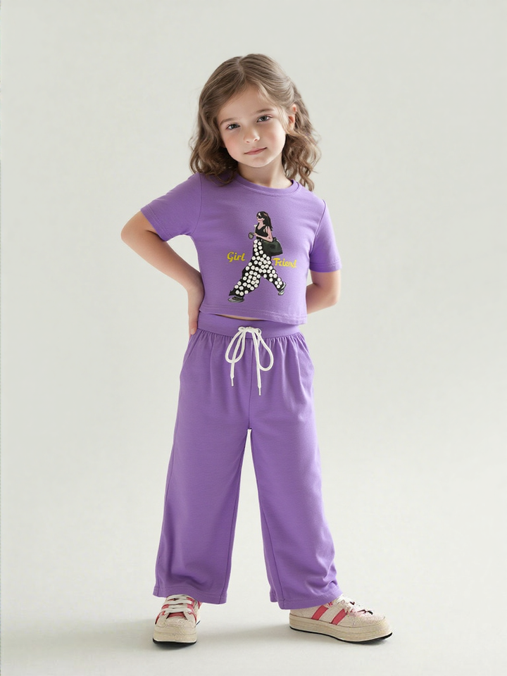Girl's Purple Pearl Causal Co-Ord  Set [GCS-9658](4-12 Years)