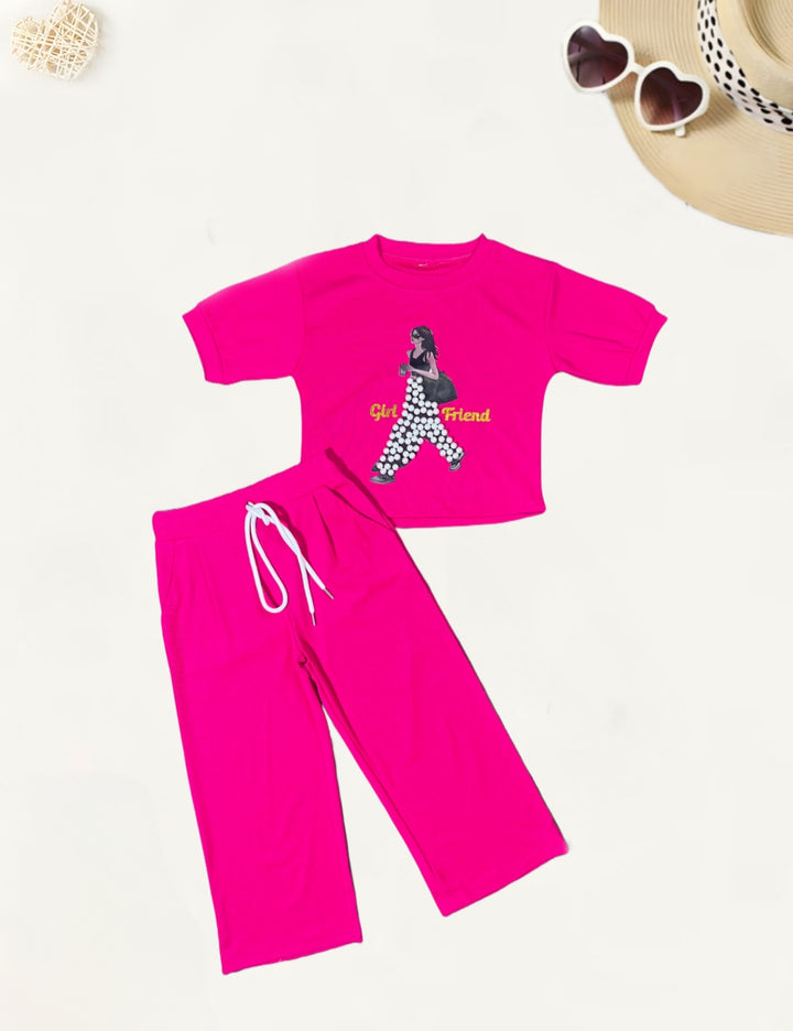 Girl's Hot Pink Pearl Causal Co-Ord  Set [GCS-9660](4-12 Years)