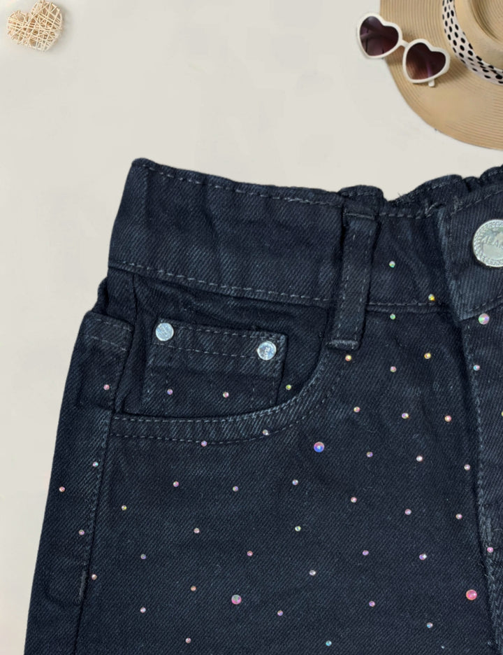 Girls Embellished Black Denim Shorts [GS-987] [1-5Years]