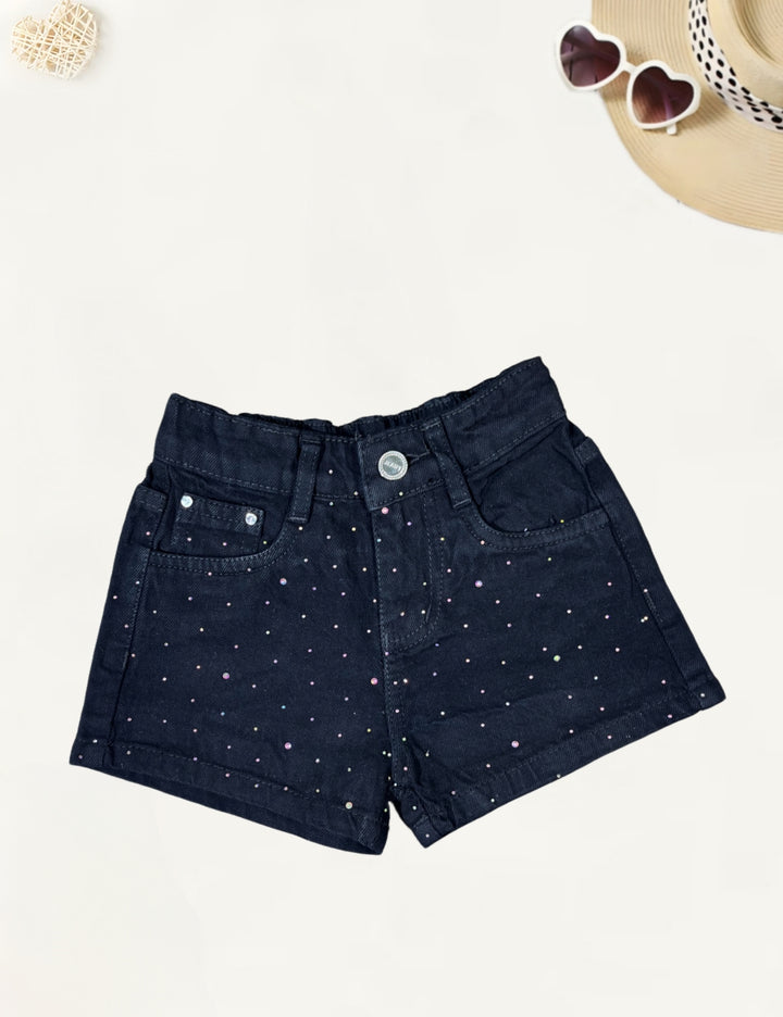 Girls Embellished Black Denim Shorts [GS-987] [1-5Years]