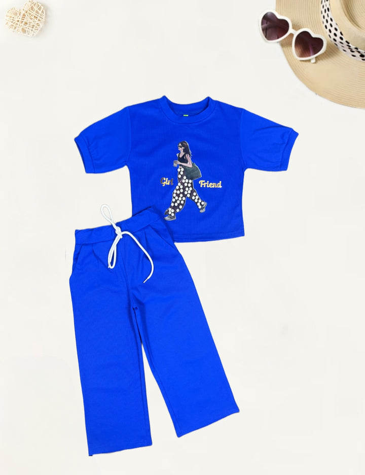 Girl's Royal Blue Pearl Causal Co-Ord  Set [GCS-8073] (1-12 Years)