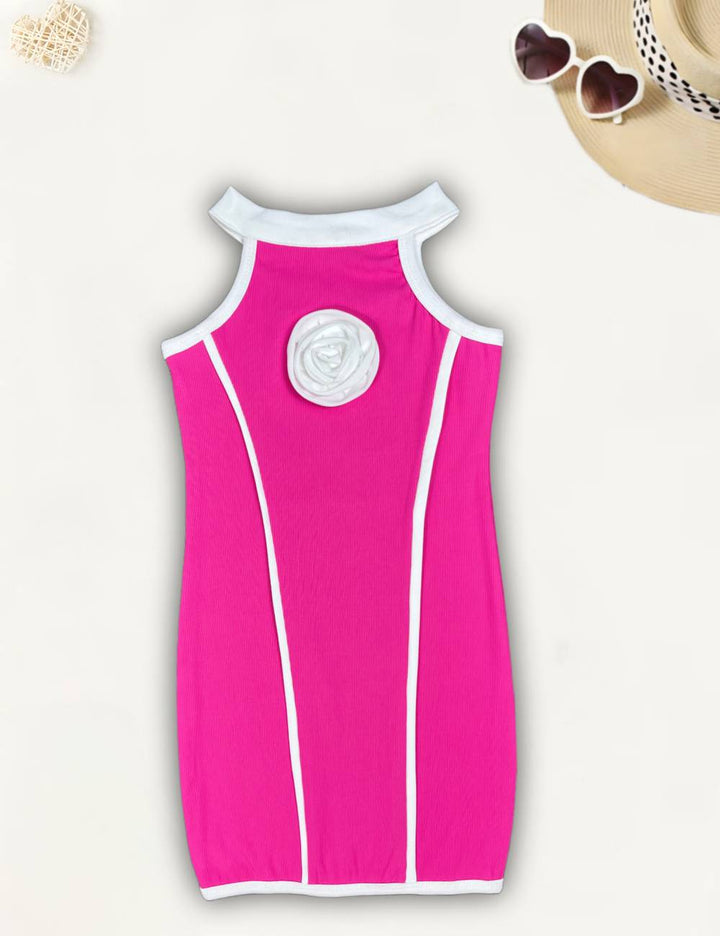 Girls Hot Pink Bodycon Flower One-piece [GD-8069] (2-11 Years)