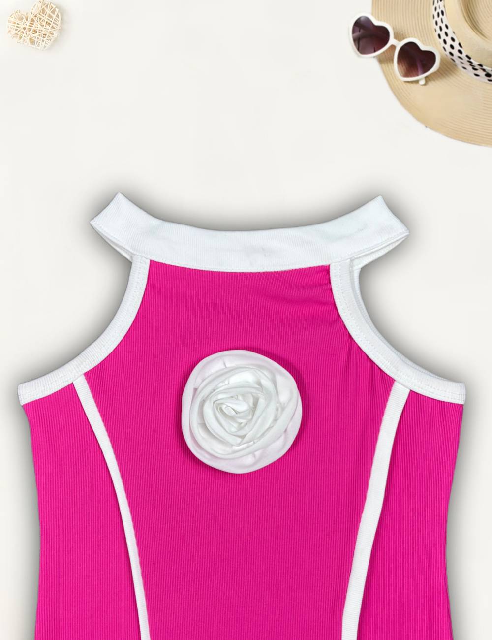 Girls Hot Pink Bodycon Flower One-piece [GD-8069] (2-11 Years)