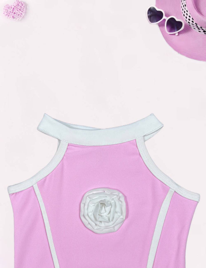 Girls Baby Pink Bodycon Flower One-piece [GD-8068] (2-11 Years)