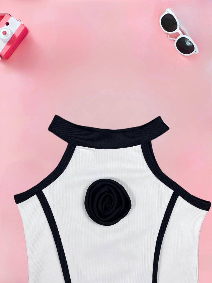Girls White Bodycon Flower One-piece [GD-8071] (2-11 Years)