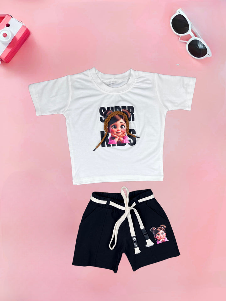 Girl's White Casual Co-Ord  Set [GCS-8054](1-3 Years)