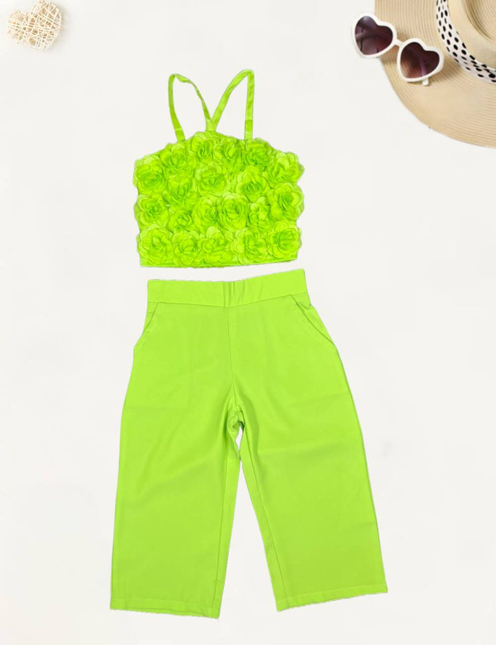 Girl's Neon Green Imported Co-Ord  Set [GCS-8047](1-8 Years)