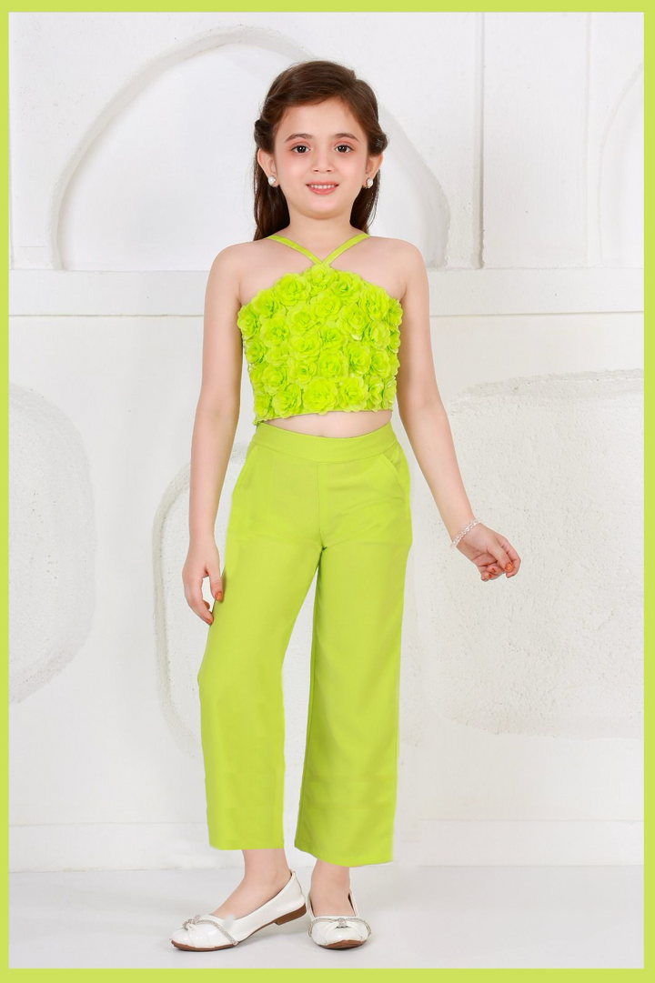 Girl's Neon Green Imported Co-Ord  Set [GCS-8047](1-8 Years)