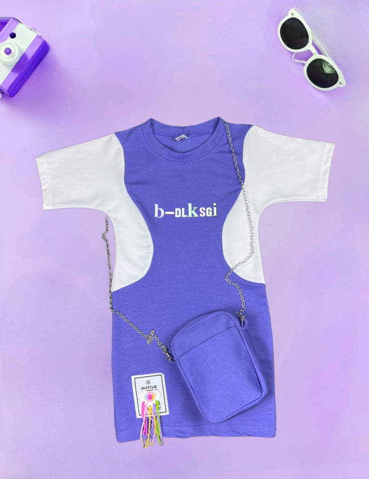 Girls Purple Bodycon Dress With Purse [GD-8449] (4-12 Years)