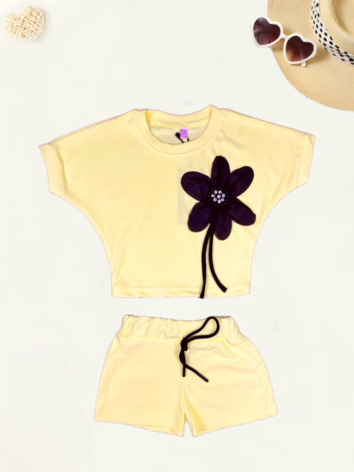 Girl's Yellow Casual Flower Co-Ord Set [GCS-8014](1-8 Years)