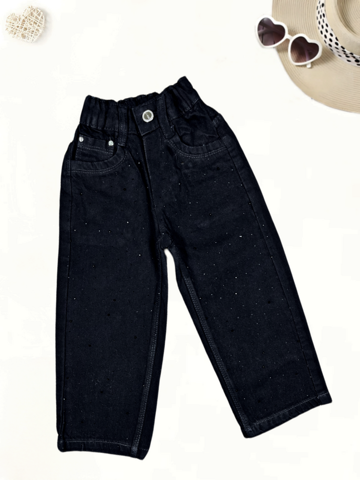 Girls Black Embellished Denim Jeans[GJ-980] (1-12Years)