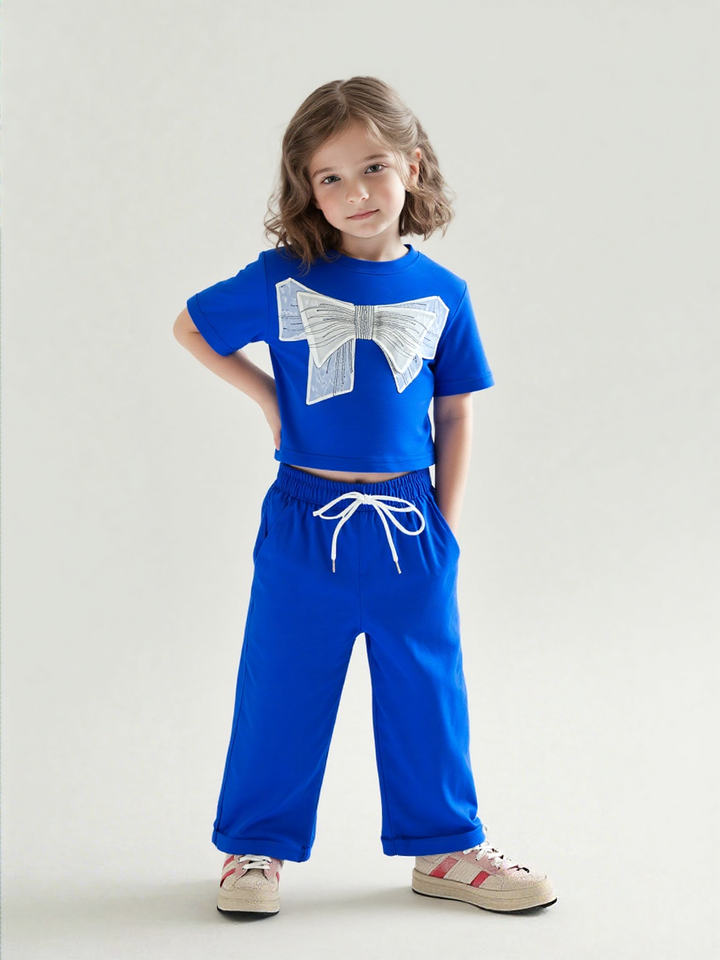 Girl's Royal Blue Bow Co-Ord  Set [GCS-7087](4-12 Years)