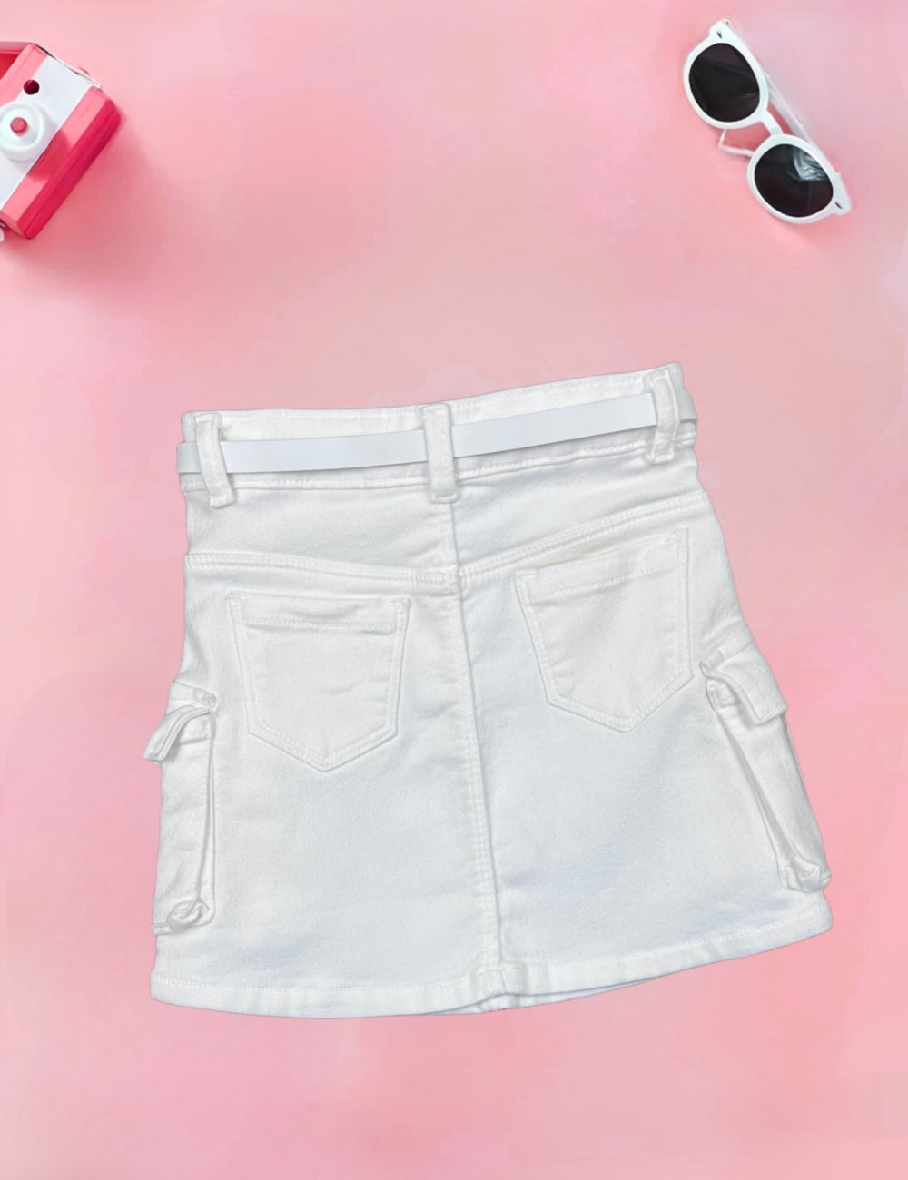 Girl's White Cargo Skirt [GS-931] (4-12Years)