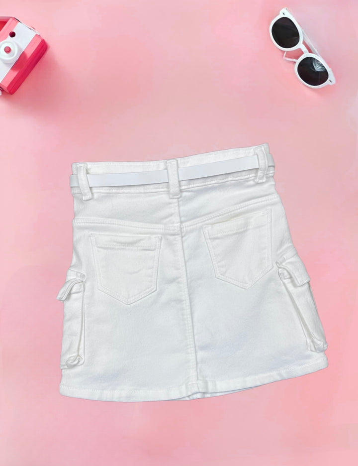 Girl's White Cargo Skirt [GS-931] (4-12Years)