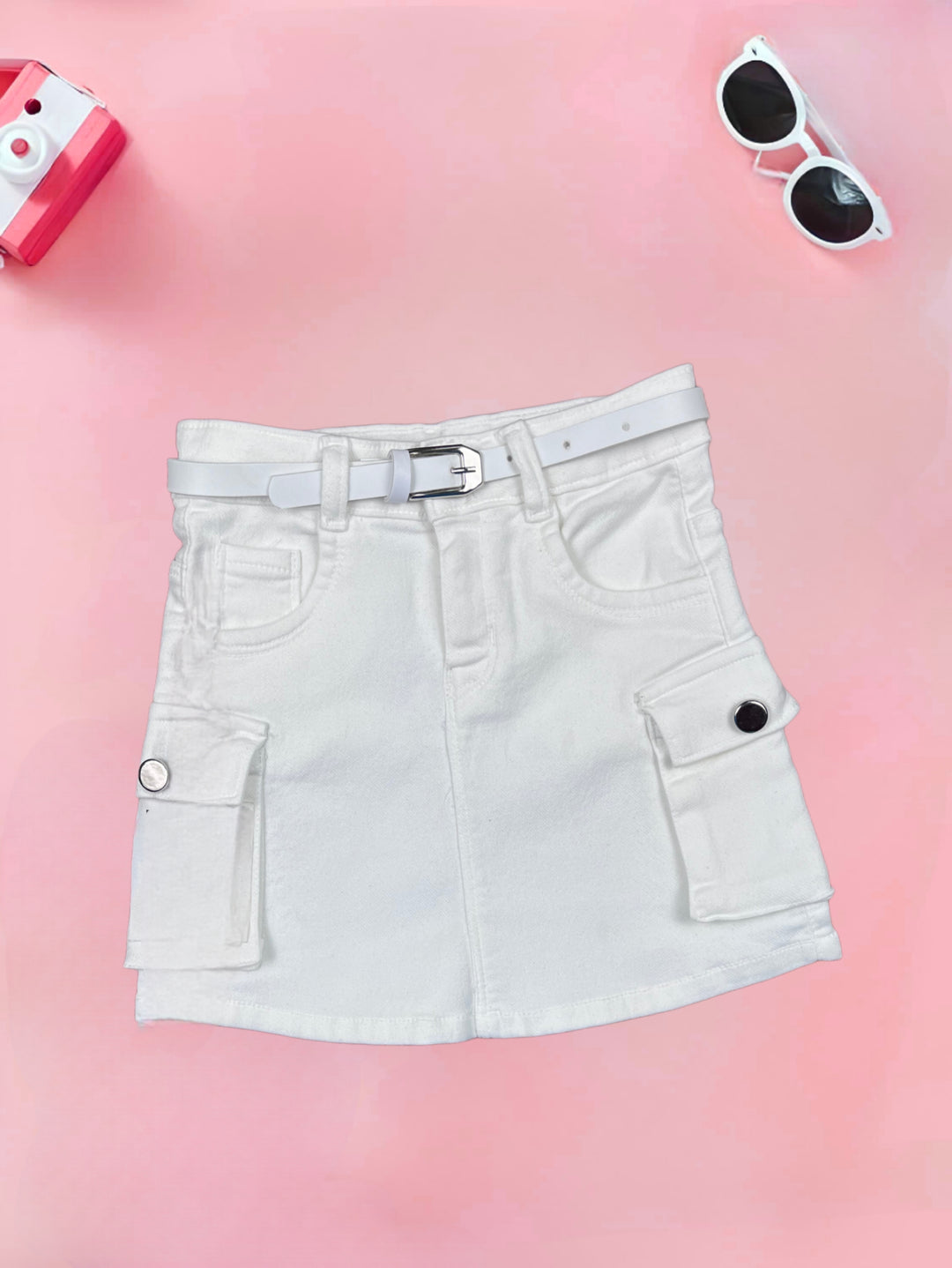 Girl's White Cargo Skirt [GS-931] (4-12Years)
