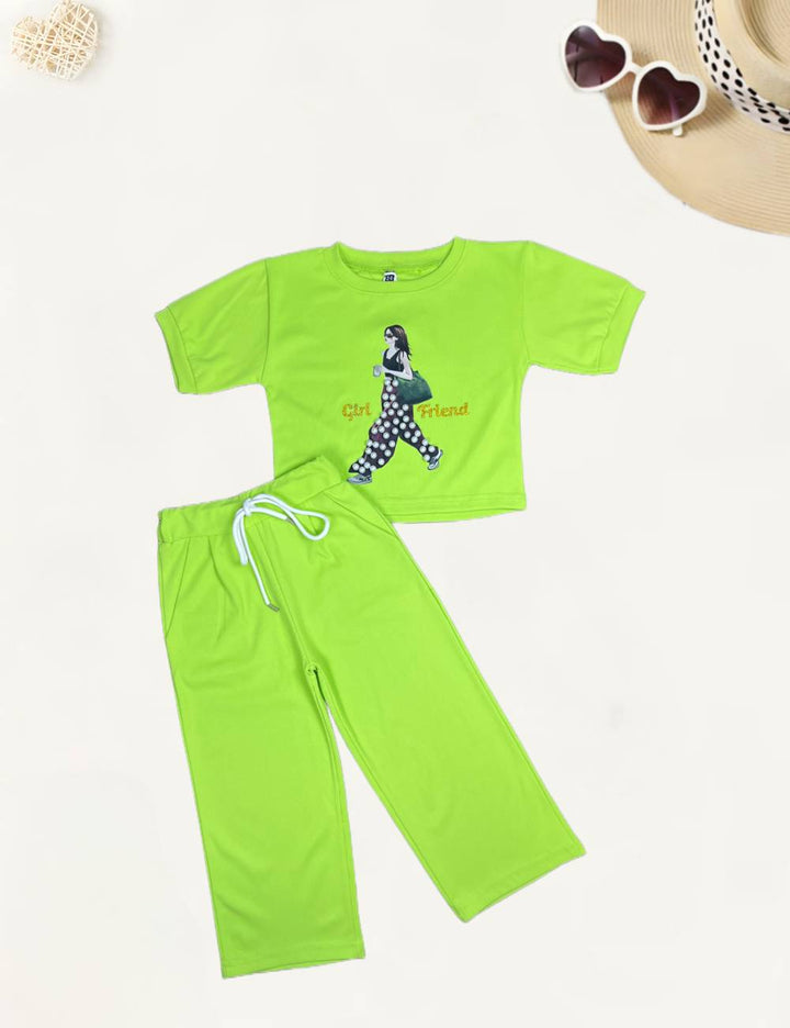 Girl's Neon Green Pearl Causal Co-Ord  Set [GCS-7744](4-12 Years)