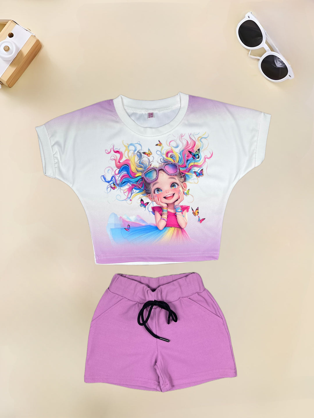 Girl's Onion Pink Cartoon Printed Co-Ord Set [GCS-7724] (1-12 Years)