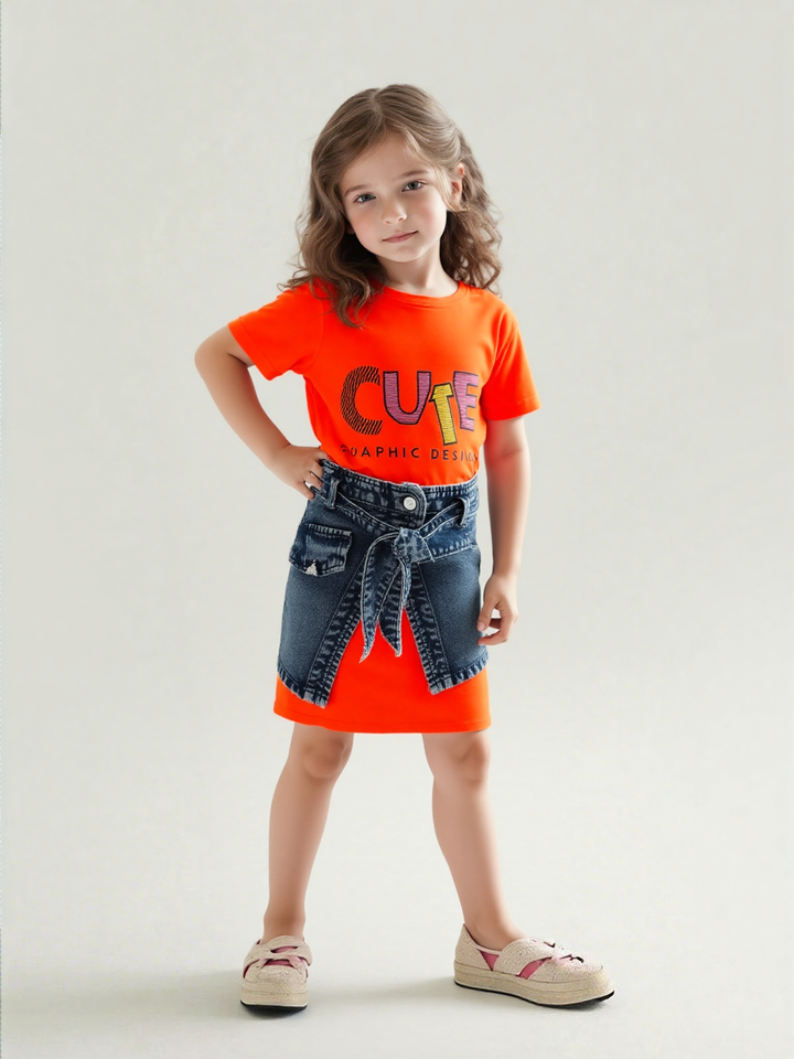 Girls Orange Imported Dress [GD-4556] (4-12 Years)