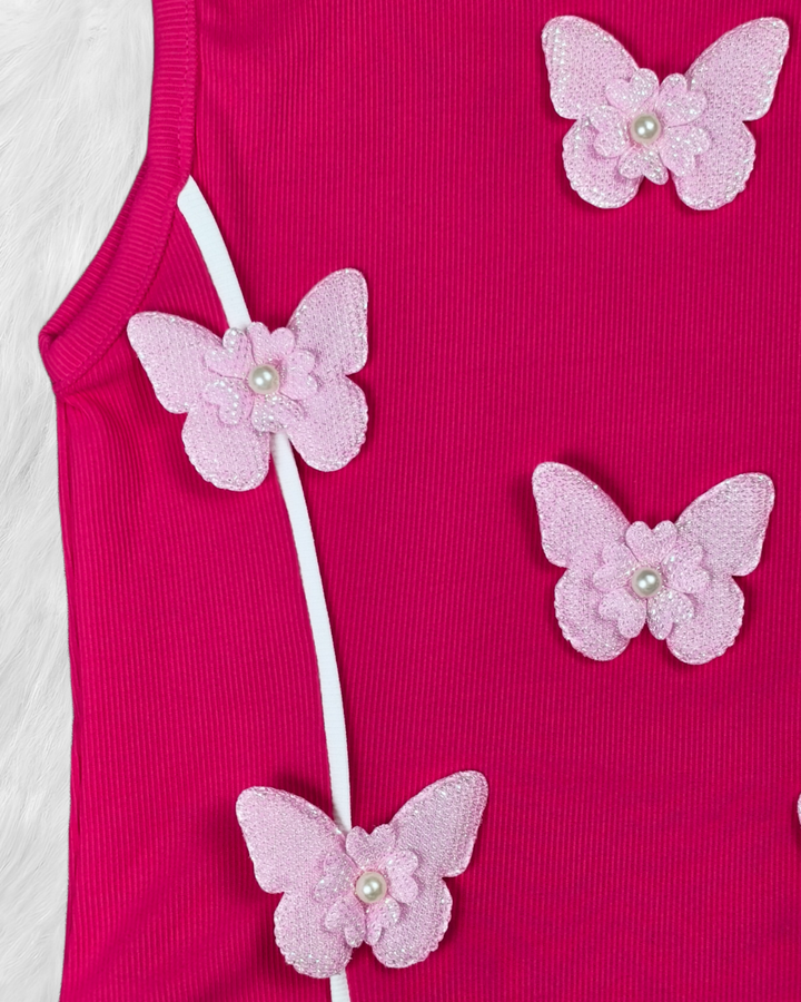 Girls Hot Pink Butterfly Tank Top  [GT-489] [4-12 year]