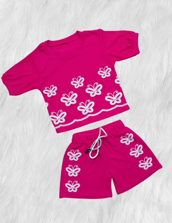 Girl's Causal Butterfly Shorts Co-Ord  Set [GCS-7696] (4-12 Years)