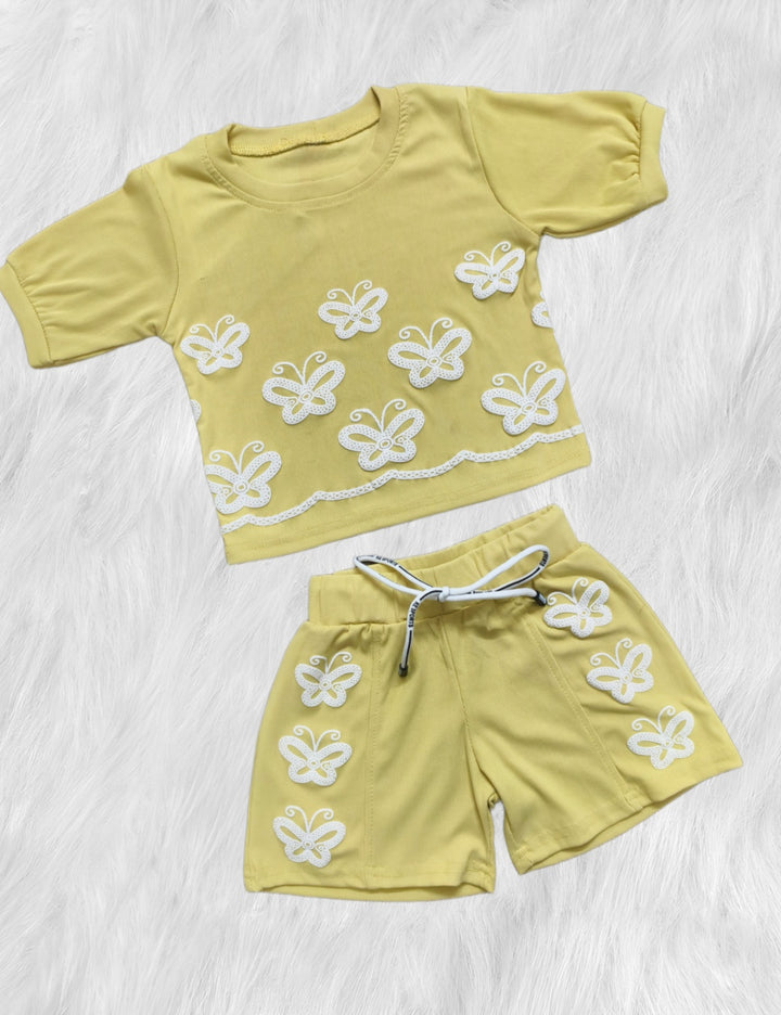 Girl's Causal Butterfly Shorts Co-Ord  Set [GCS-7695] (4-12 Years)