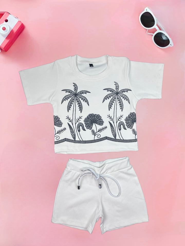 Girl's Causal White Shorts Co-Ord  Set [GCS-7667] (4-12 Years)
