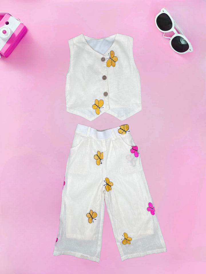 Girl's Yellow  Embroidered Cotton Co-Ord Set [GCS-7635] (1-12 Years)